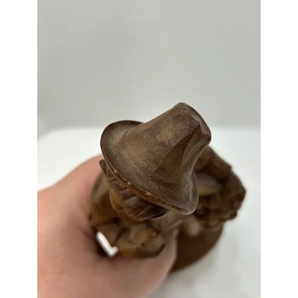 Vintage 1960’s Brown Wood Hand Carved German Oberammergau Boy‎ Holding Grapes